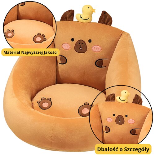 Lean Toys fotelja za djecu Capybara s patkom smeđa 50x45cm Slike