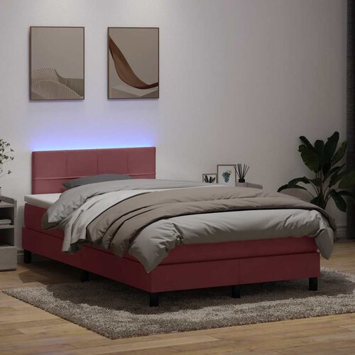 Box Spring krevet s madracem i LED ružičasti 120x220 cm samt Cene