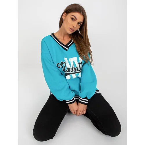 Fashion Hunters Blue sweatshirt with print without hood