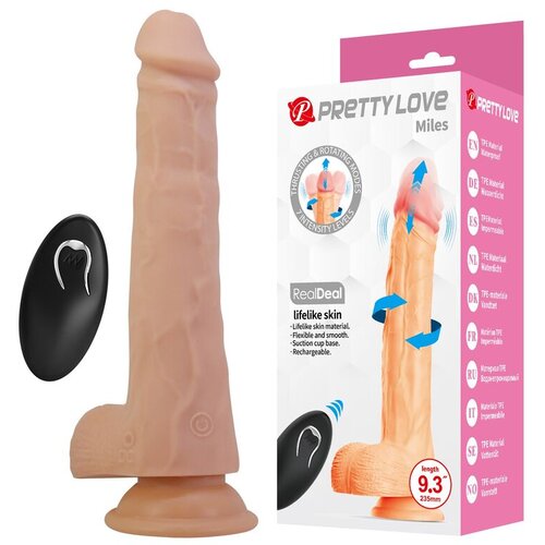 Pretty Love 2026 VIBRATOR Pretty Love Miles Flesh 23,5 cm - vibracijski penis, realističen, potiski, rotacije, vibracije, daljinec Slike