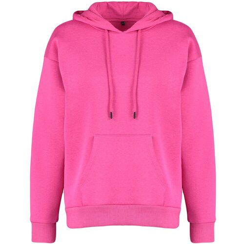 Trendyol Fuchsia Thick Fleece Inside Oversize/Wide Fit with a Hooded Basic Knitted Sweatshirt Cene