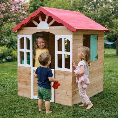 Kinder Home Dečija Drvena Kućica Za Igru Za Dvori&amp;scaron;te I Ba&amp;scaron;tu 115&amp;times;102&amp;times;129 cm Slike