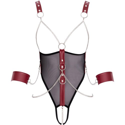 Cottelli Bondage - otvoreni body s remenjem i lancem (crna) Slike