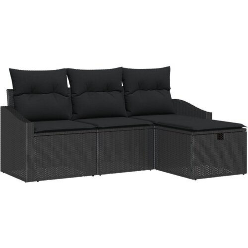 vidaXL 4-delni Vrtni Kavč Set z Blazinami Črn Poli Ratan, (22091537) Cene