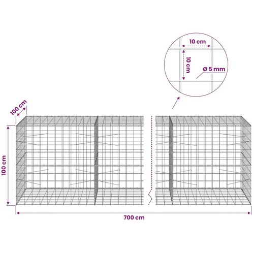  Gabion s žicom debljine 5 mm i mrežom 10x10 cm 700x100x100 cm - 100 cm 100 cm 700 cm Slike