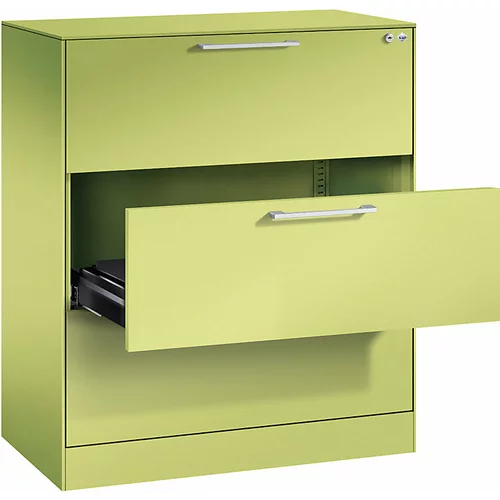 C+P Kartotečni predalnik ASISTO, višina 992 mm, s 3 predali, DIN A4 prečno, rumeno zelene/rumeno zelene barve