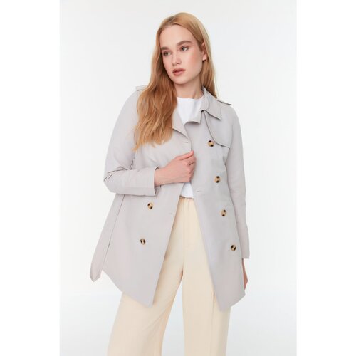Trendyol Stone Belted Button Closure Fit Pattern Trench Coat Cene