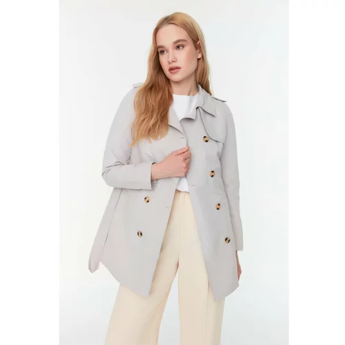 Trendyol Stone Belted Button Closure Fit Pattern Trench Coat