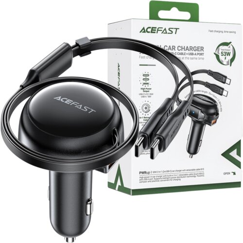 Acefast AVTOPOLNILEC 53W USB-A 2 ZVILNA KABA USB-C ČRN, (21974804) Cene