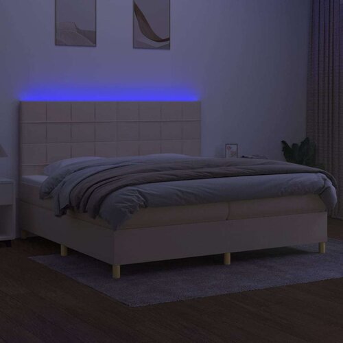  Krevet box spring s madracem LED krem 200x200 cm od tkanine Slike