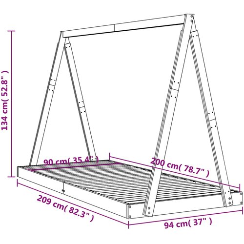  Okvir za dječji krevet 90 x 200 cm od masivne borovine Slike