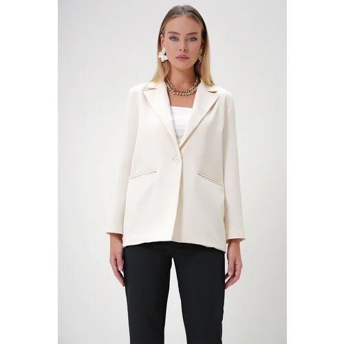 Trend Alaçatı Stili Women's Beige Lined Blazer Jacket