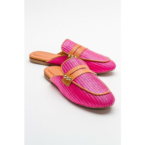 LuviShoes 165 Women's Slippers From Genuine Leather, Pink Straw Slike