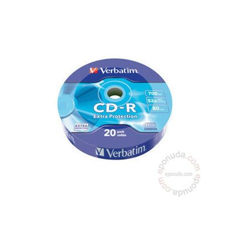 Verbatim CD-R 52X 20PK 700MB EP WRAP DL/20/360 43784 disk Slike