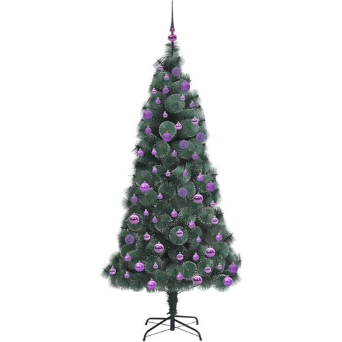 VidaXL Umjetna božićna jelka s uključenim kuglicama Zelena 180 cm PET Slike