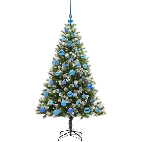 VidaXL Umjetna jelka s pantenom i pahuljicama Zelena i bijela 150 cm Slike