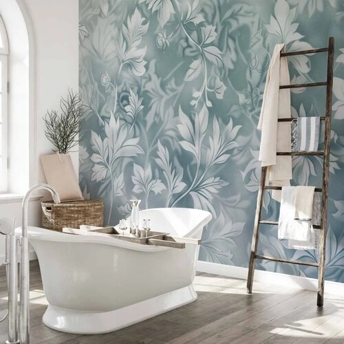  Foto tapeta - Ornaments in Worn Muted Turquoises: Delicate Plant Pattern 300x210 Vodootporna Slike