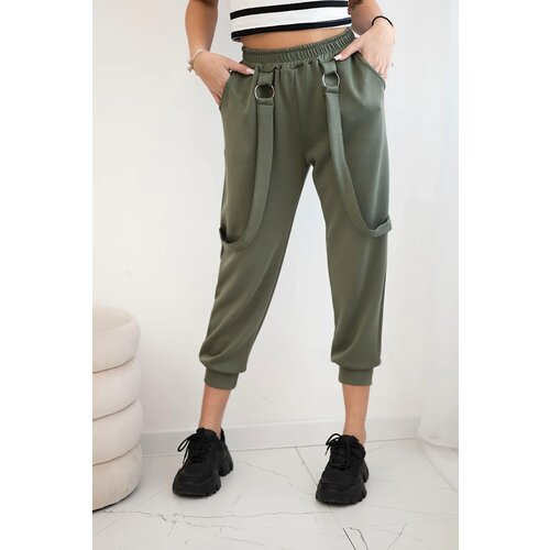 Kesi Włoski Trousers with decorative stripes buttery-fabric khaki Slike