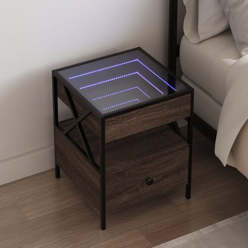Furnova Nočna mizica z neskončnimi LED rjavi hrast 40x40x51 cm, (21926066) Cene