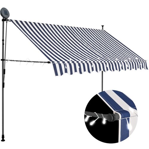 vidaXL tenda na ručno uvlačenje s LED svjetlima 300 cm plavo-bijela Cijene