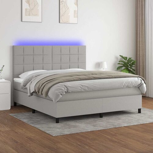  Krevet box spring s madracem LED svjetlosivi 180x200 cm tkanina Cene