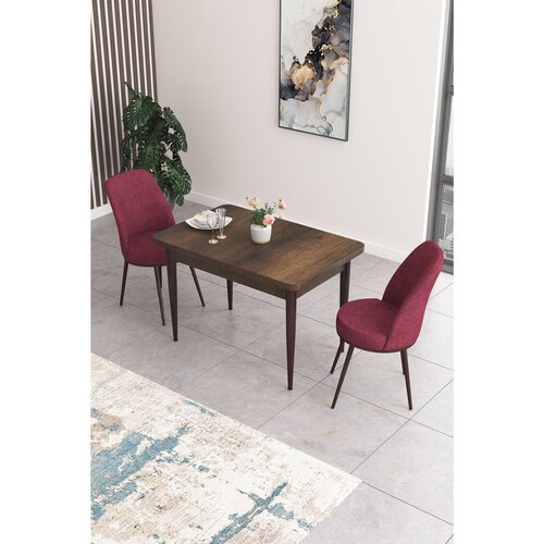 Hanah home trpezarijski set Nil, sto i 2 stolice, ploča u dekoru drveta Baroque, bordo tkanina Babyface Cene