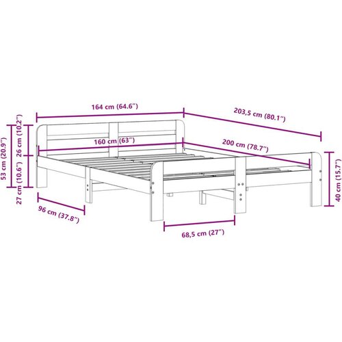 VidaXL Okvir kreveta bez madraca bijeli 160x200 cm od masivne borovine Slike