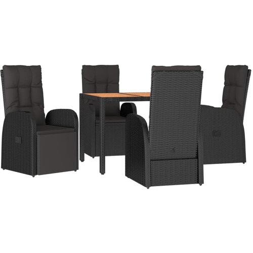 5-dijelni vrtni blagovaonski set s jastucima od poliratana crni Crna Dužina stola 90 cm Slike