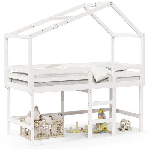 Maison Chic Postelja za odrasle - Posteljni Okvir z lestvijo in streho bel 90x190 cm borovina, (22082416) Slike