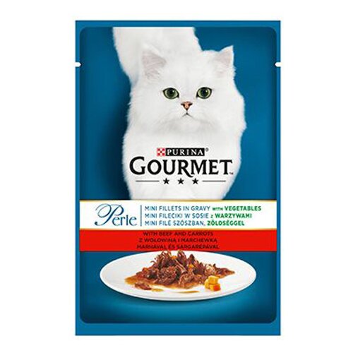 Purina vlažna hrana za mačke gourmet perle mini fileti u sosu sa govedinom i šargarepom 85g Slike
