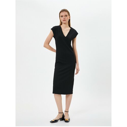 Koton Midi Dress V Neck Short Sleeve Slit Detailed Cene