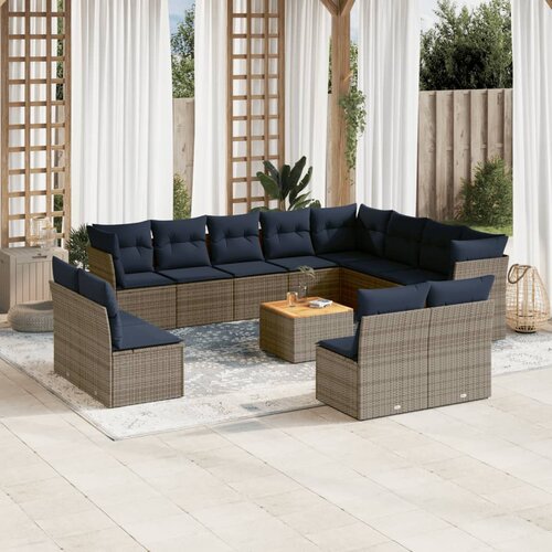vidaXL 13-dijelni set vrtnih sofa od poliratana s jastucima sivi Cijene