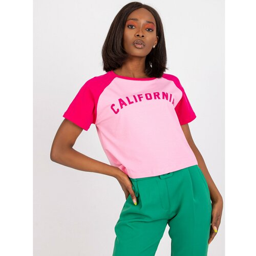 Fashion Hunters Pink and fuchsia short cotton t-shirt with an inscription Slike