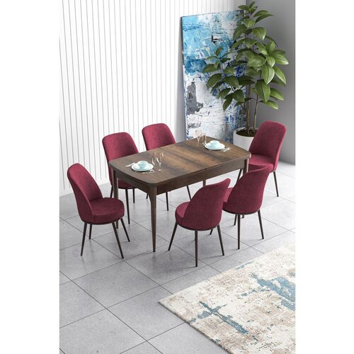 Hanah home Han - Baroque, Burgundy BaroqueBurgundy Extendable Dining Table & Chairs Set (7 Pieces) Cene