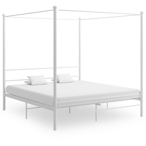  Posteljni okvir z ogrodjem za baldahin bel kovinski 200x200 cm Slike