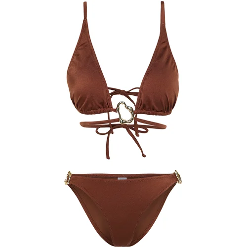 Trendyol Brown Triangle Accessorized Bikini Set