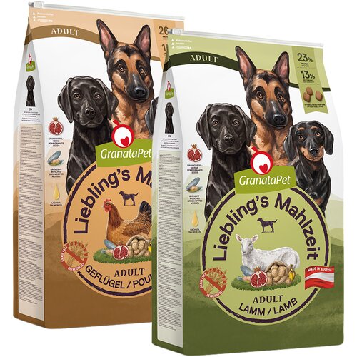  Varčno pakiranje GranataPet Liebling's Mahlzeit 2 x veliko pakiranje - Mix: Adult perutnina & Adult jagnjetina (2 x 10 kg) Cijene