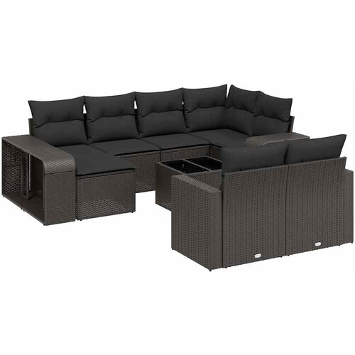  11-dijelni set vrtnih sofa od poliratana s jastucima crni Crna 65.5 x 62 x 69 cm Slike
