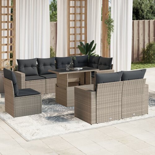 vidaXL 9-dijelni set vrtnih sofa od poliratana s jastucima svjetlosivi Cijene