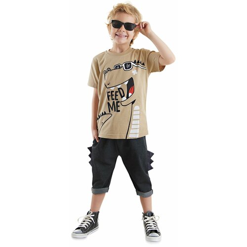 Denokids Funny Dino Boy T-shirt Capri Shorts Set Slike
