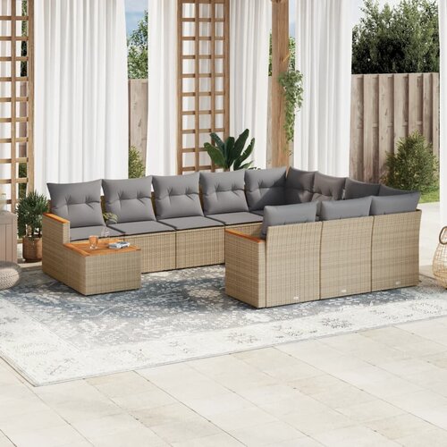 vidaXL 11-dijelni set vrtnih sofa s jastucima bež od poliratana Cijene