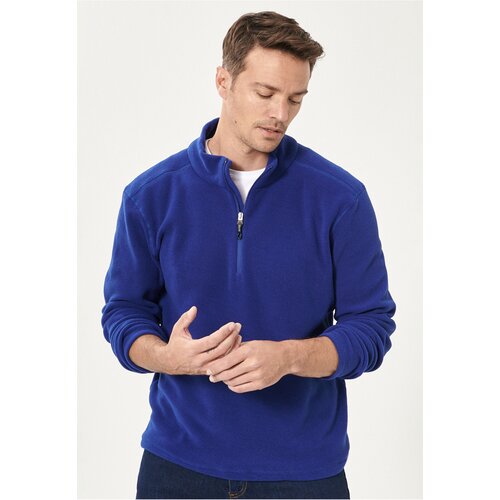 AC&Co / Altınyıldız Classics Men's Saxon Blue Standard Fit Normal Cut, Zippered Bato Collar, Heat-Protective Fleece Sweatshirt. Slike