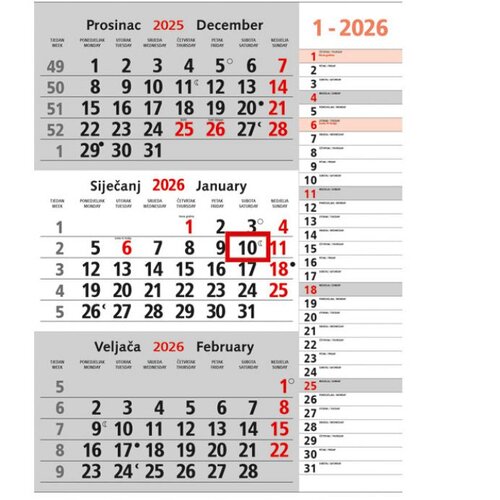  KALENDAR STENSKI TRODELNI MEMO - NESPIRALIZIRAN * DO RAZPRODAJE Slike