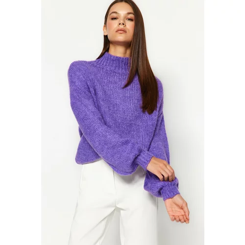 Trendyol Purple Soft Textured Thick Crewneck Knitwear Sweater
