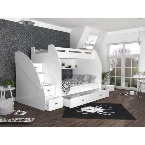 Molarem Home Drveni dječji krevet na kat Zuzia s ladicama 200x120 cm - bijeli - s dodatnim krevetom, bez montaže Cene