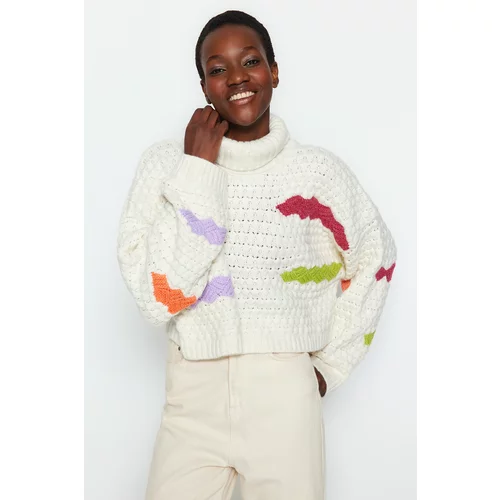 Trendyol Beige Super Wide Fit Crop Turtleneck Knitwear Sweater