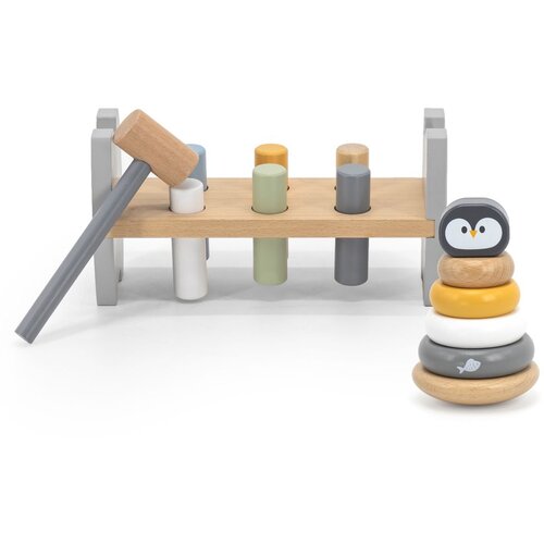 Viga polarb set drvena piramida + igra udaranja čekićem Montessori pingvin Slike