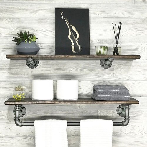 Woody Fashion zidna polica Boruraf113 walnutblack pipe shelf Slike