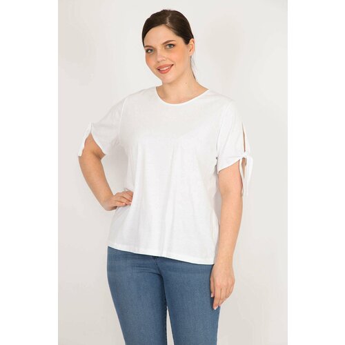 Şans Women's White Plus Size Cotton Fabric Sleeve Laced Blouse Slike