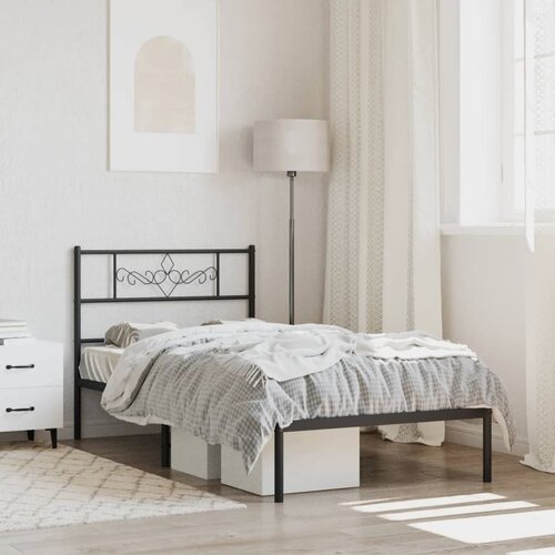 VidaXL Metalni okvir za krevet s uzglavljem crni 75x190 cm Slike